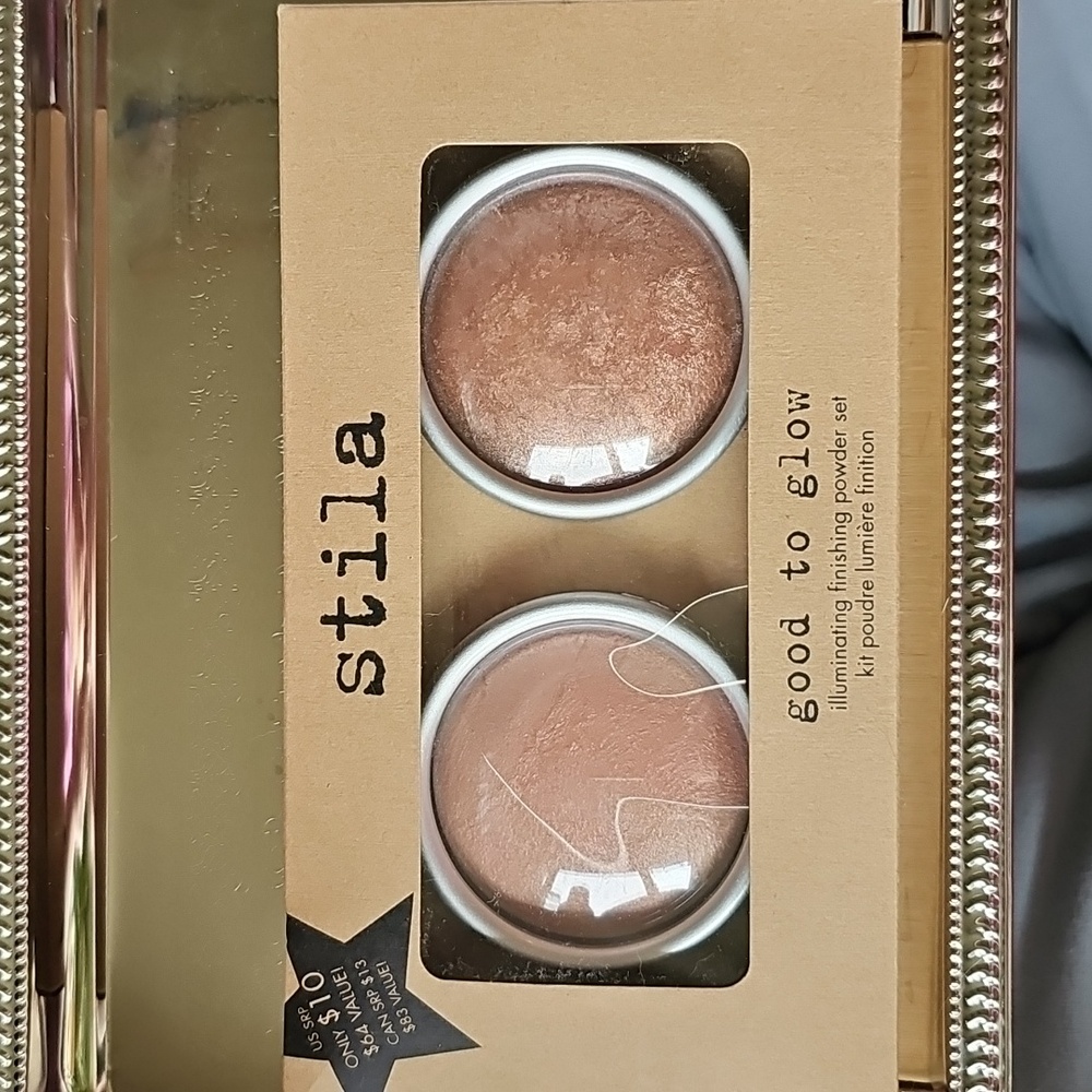 NIB Vintage Stila Good to Glow Finishing Powder Duo - Rose Gold & Bronze